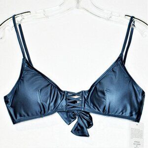 Women's Lace Up Bikini Top Blue Tie Back Medium